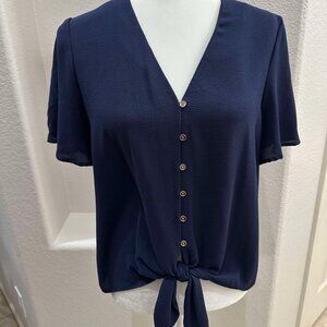 Michael Kors Navy Front Tie Blouse [Sz. M]